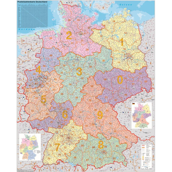 Stiefel Germany, political map of postcodes (100 cm x 140 cm)