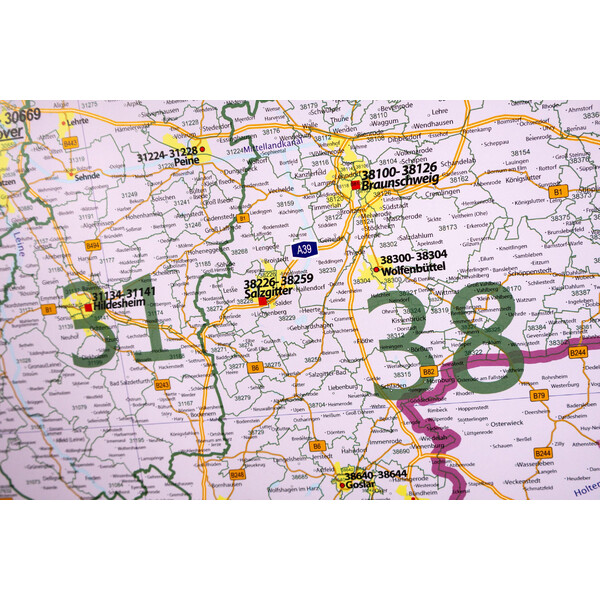 GeoMetro Regional map Lower Saxony Postcodes (100 x 123 cm)