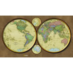 National Geographic Explorer's map -  world hemispheres