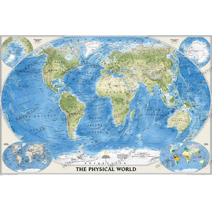 National Geographic Physical map of the world with sea relief