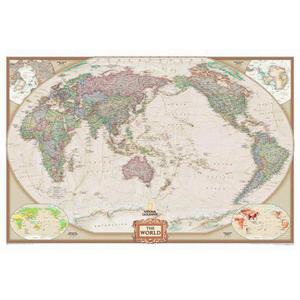 National Geographic Antique Pacific-centered map of the world laminated