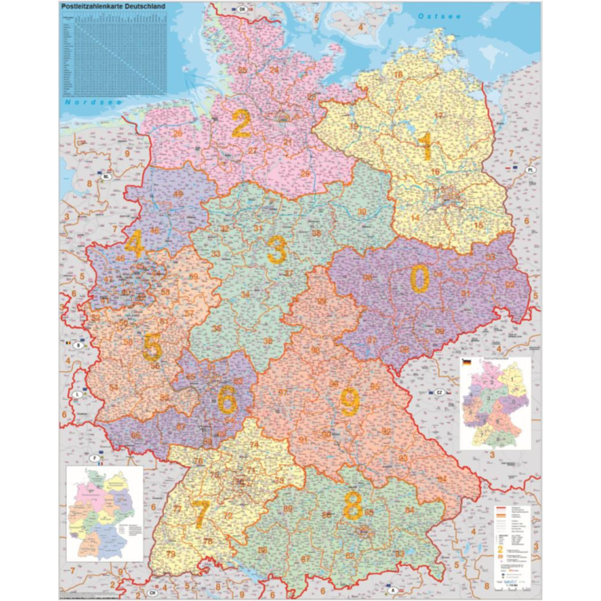Cm Postcode Ap Stiefel Germany, political map of postcodes (100 cm x 140 cm)