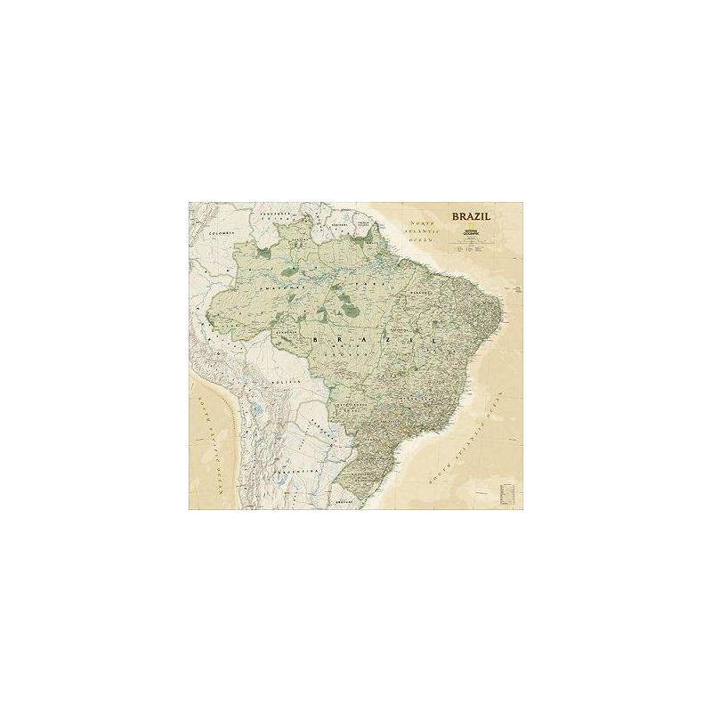 National Geographic antique map of Brazil, laminated