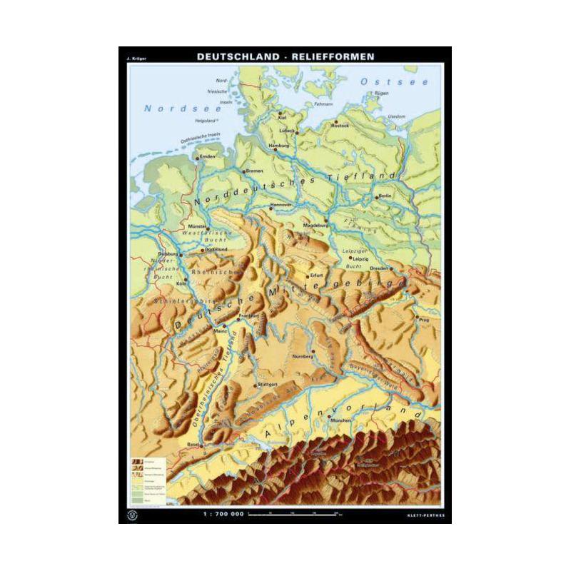 Klett-Perthes Verlag Map Germany relief forms/landscape forms (ABW) 2-seitig