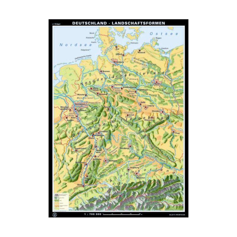 Klett-Perthes Verlag Map Germany relief forms/landscape forms (ABW) 2-seitig