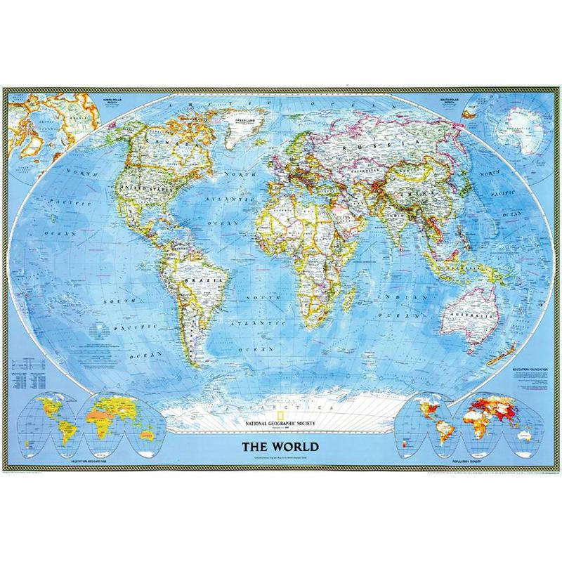 National Geographic Classical world map, laminated