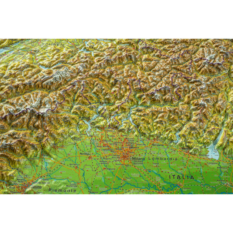 Georelief Large 3D relief map of the Alps in wooden frame (in German)