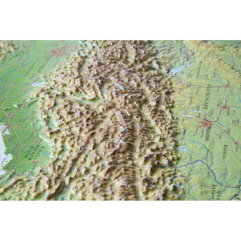 Georelief Large 3D relief map of the Alps, in aluminium frame (in German)