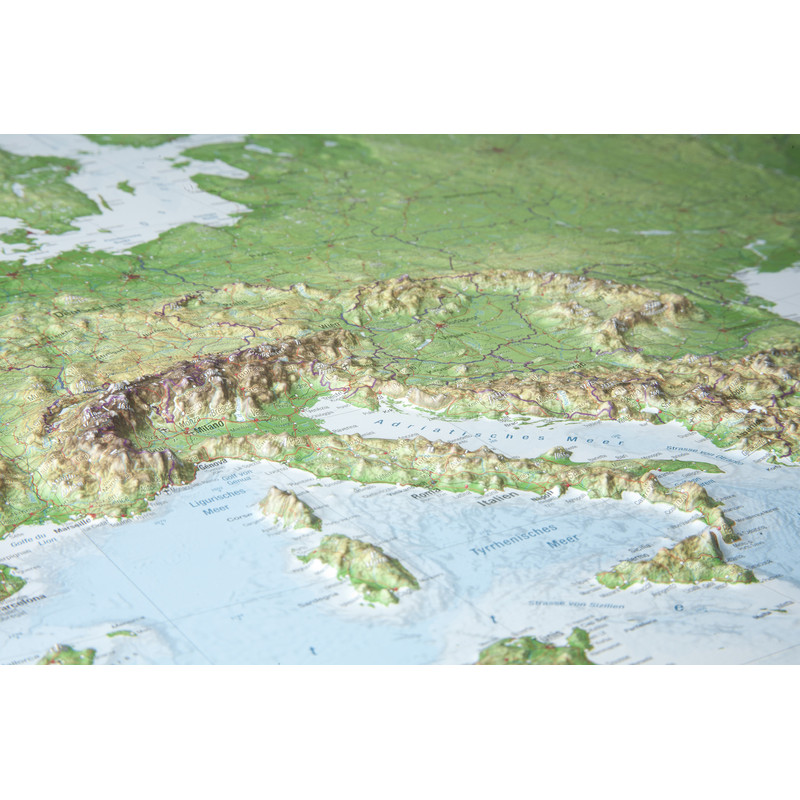 Georelief Large 3D relief map of Europe in wooden frame (in German)