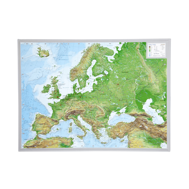 Georelief 3D relief map of Europe, small (in German)