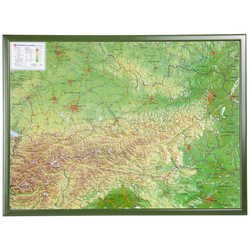 Georelief Large 3D relief map of Austria, in wooden frame (in German)