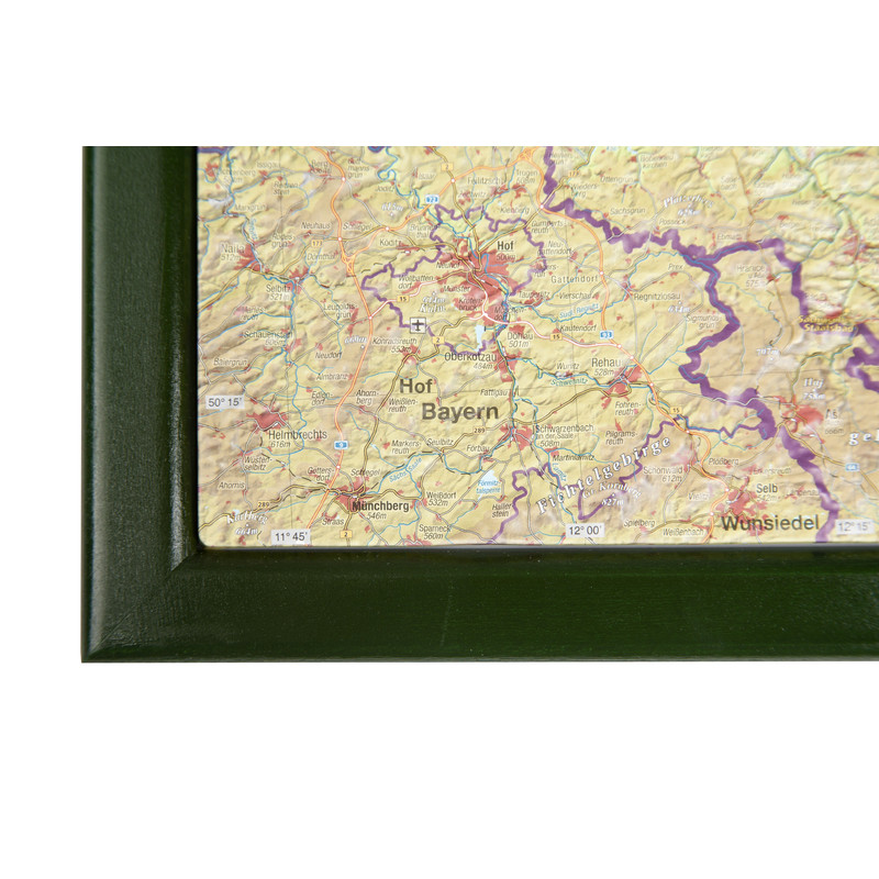 Georelief Large 3D relief map of Saxony, in wooden frame (in German)