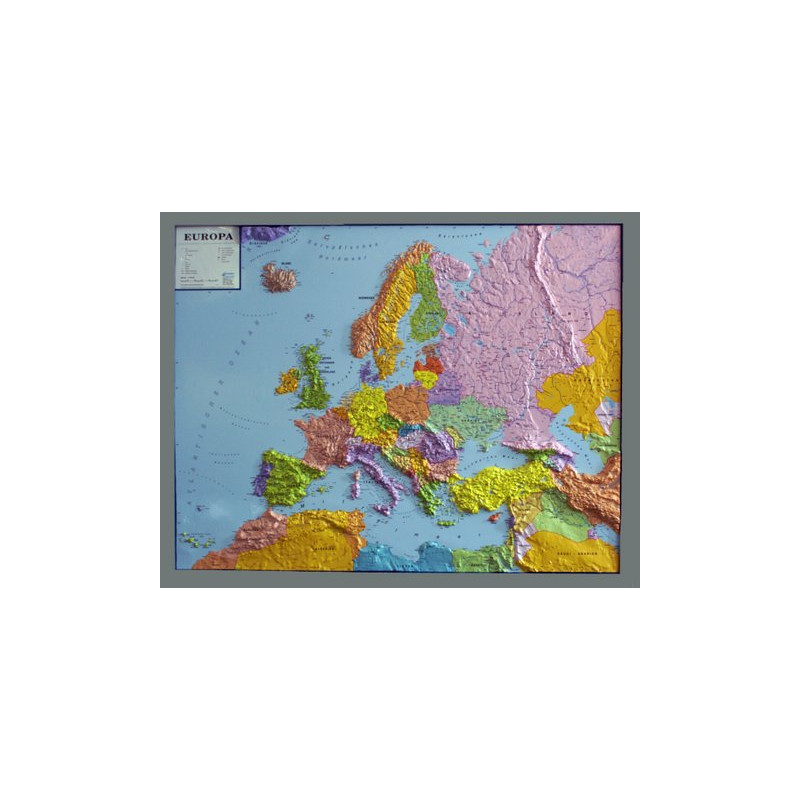 geo-institut GEO Institute Silver line continental political relief map of Europe (in German)