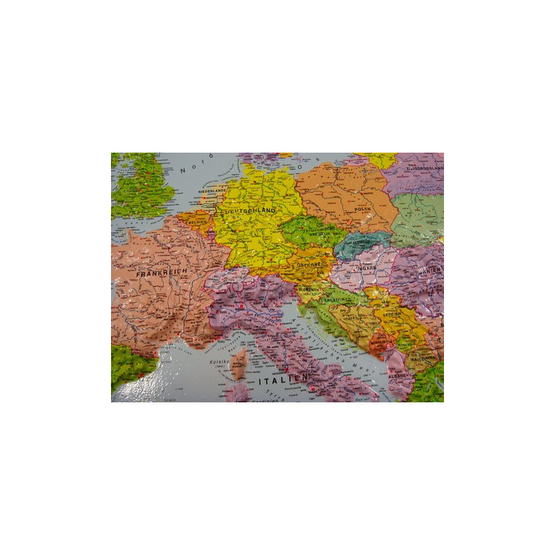 geo-institut GEO Institute Silver line continental political relief map of Europe (in German)