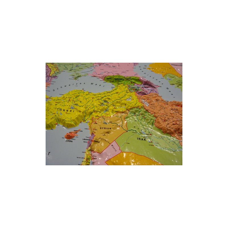 geo-institut GEO Institute Silver line political relief map of the world (in German)