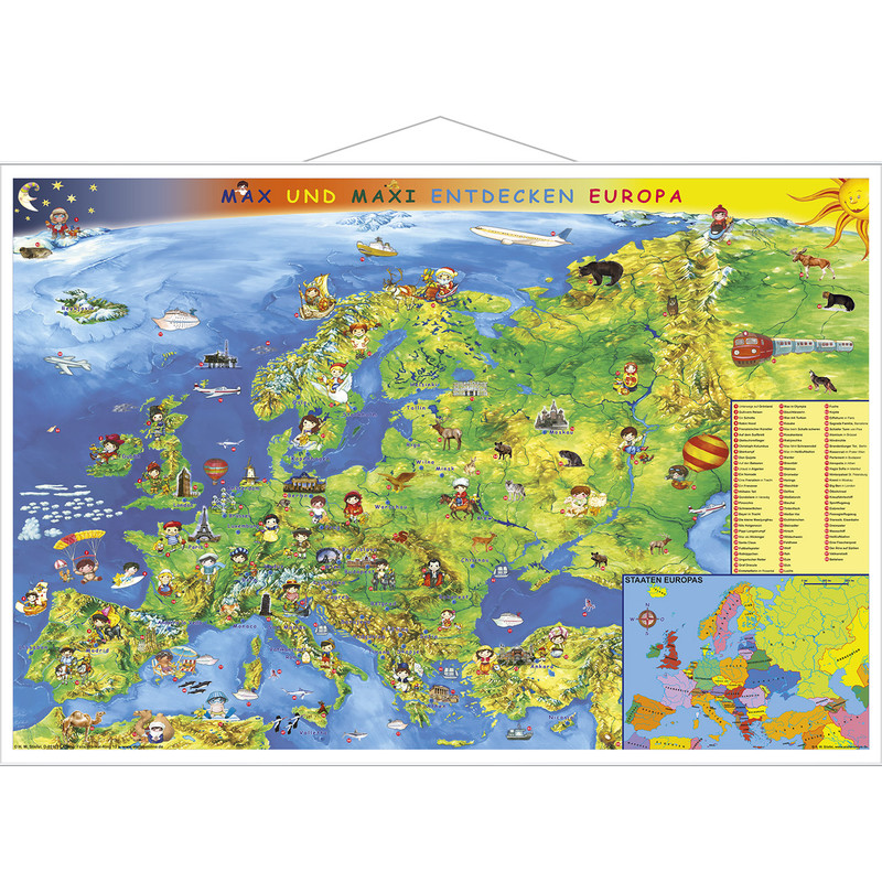 Stiefel Junior map of Europe (in German) with metal strip