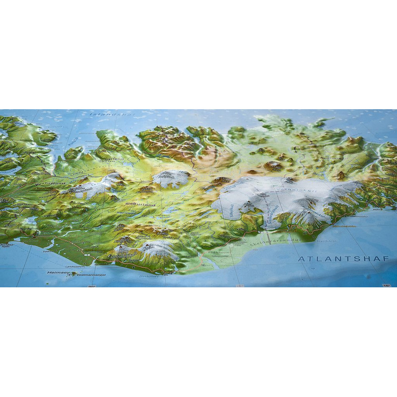 Georelief Map Island (klein) mit Holzrahmen, 3D Reliefkarte