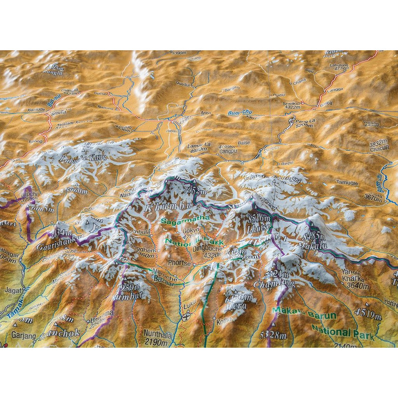 Georelief Regional map Nepal groß 3D mit Holzrahmen