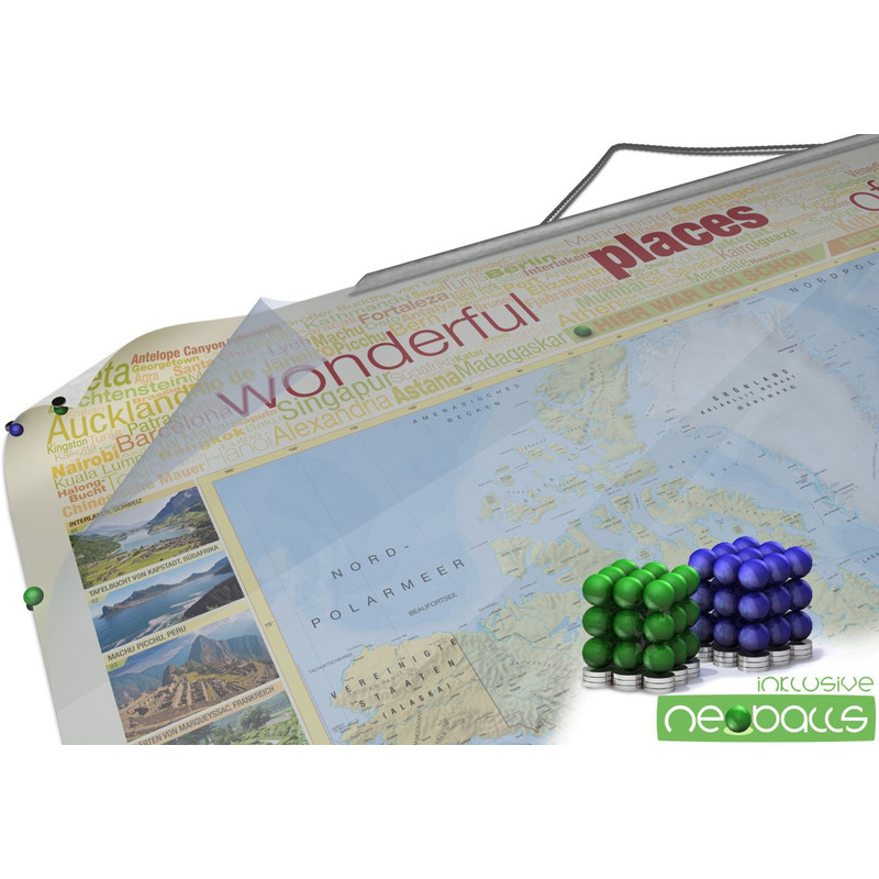 Bacher Verlag World map for your journeys "Places of my life" extra-large including NEOBALLS