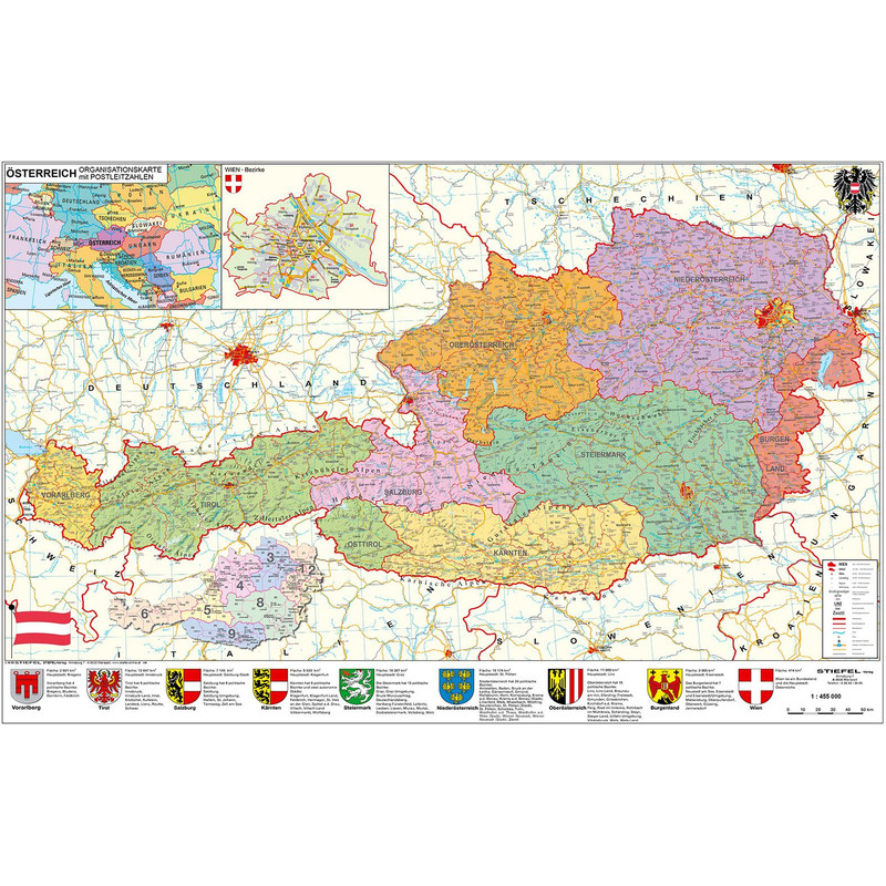 Stiefel Map PLZ- & Organisationskarte Österreich politisch (137 x 89 cm)
