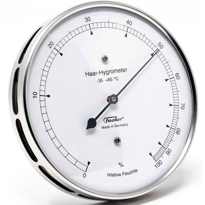 Fischer HYGROMETER / THERMOMETER Humidity and Temp - Dial w/White Face &  Stainless steel case