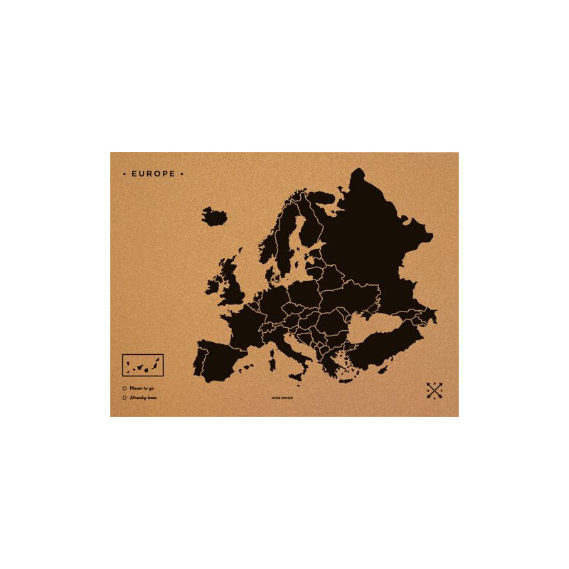 Miss Wood Woody Map Europa schwarz 60x45cm