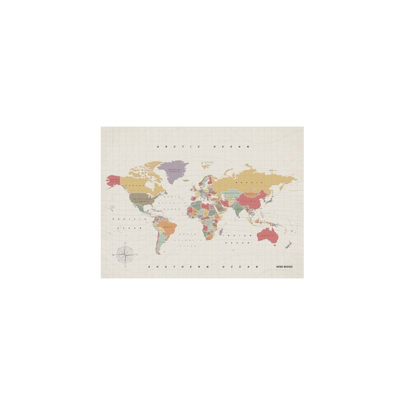 Miss Wood Woody Map Watercolor Tropical XL