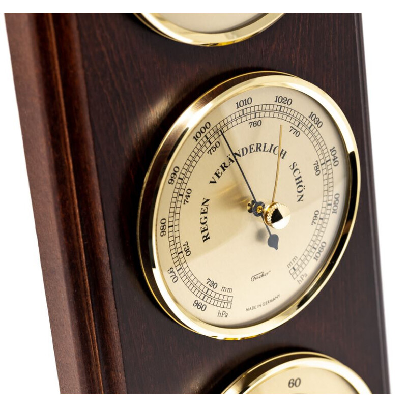 Fischer - Weather Station/Barometer. - Brass, Glass, Wood - Catawiki