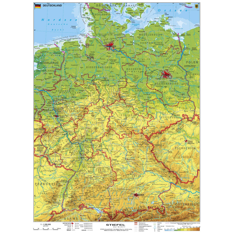 Stiefel Map Deutschland physisch (67 x 91 cm)
