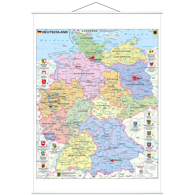 Stiefel Map Deutschland politisch mit Wappen (97 x 119 cm)