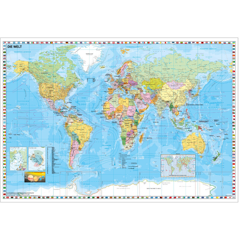 Stiefel World map politisch mit Flaggenrand (95 x 62 cm)