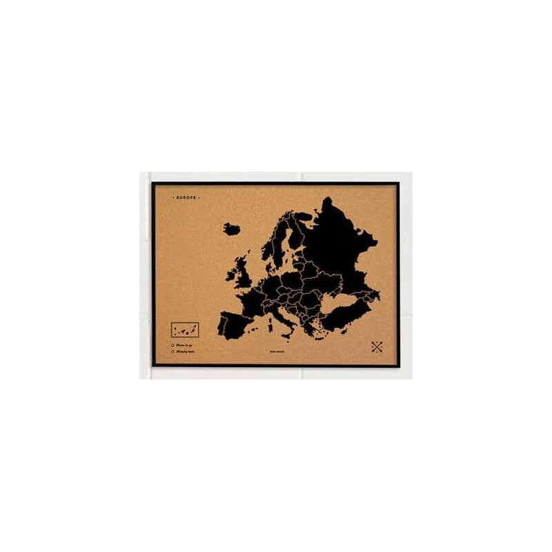 Miss Wood Woody Map of Europe, black, 60x45cm, framed