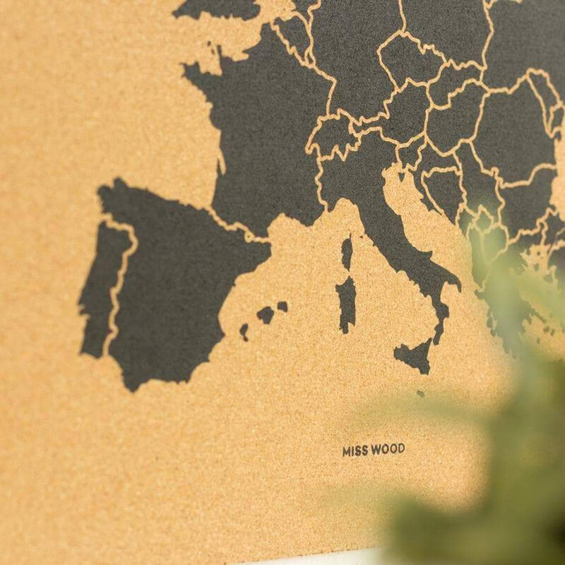 Miss Wood Woody Map of Europe, black, 60x45cm, framed