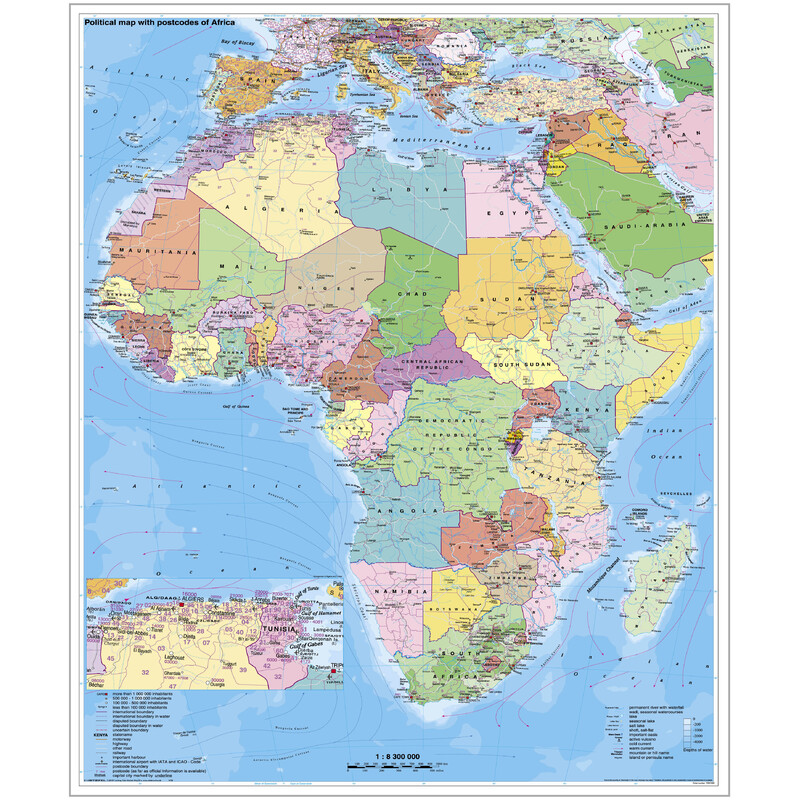 Stiefel Continental map Africa, political, with postcodes on a plate for tinning and magnetic