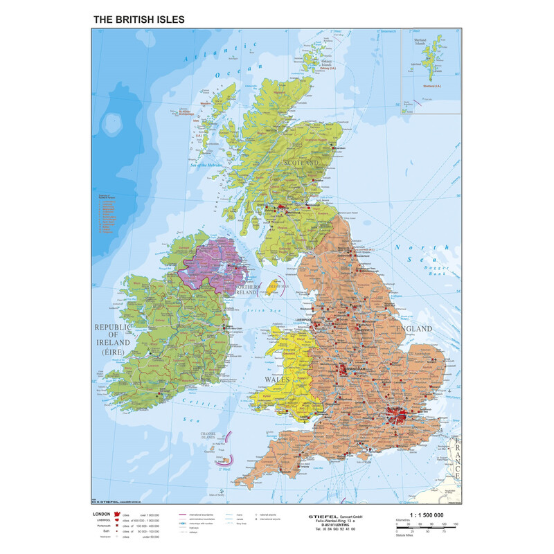 Stiefel Map Great Britain and Ireland political (68 x 98 cm)