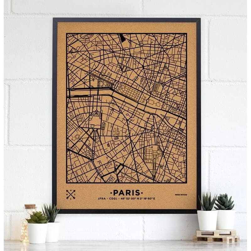 Miss Wood Woody Map Natural Paris XL Black