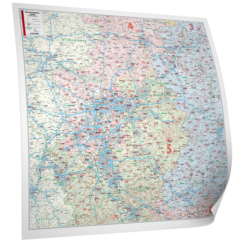 Bacher Verlag Regional map Nordrhein-Westfalen mit Postleitzahlen (152 x 150 cm)