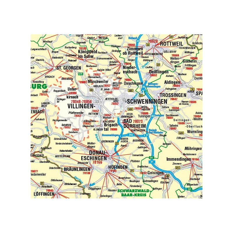 Kastanea Regional map Postleitzahlenkarte Baden-Württemberg (99 x 122 cm)