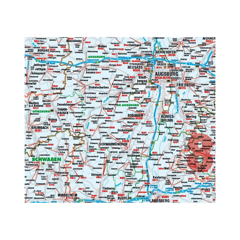 Kastanea Regional map Postleitzahlenkarte Bayern (110 x 112 cm)