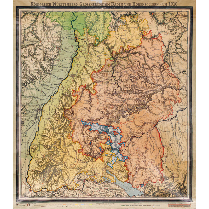 Kastanea Regional map Historische Baden-Württembergkarte von 1910 (85 x 96 cm)