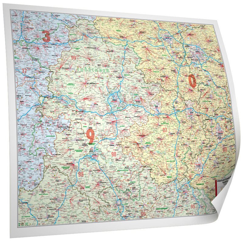 Bacher Verlag Regional map Postleitzahlenkarte Thüringen (112 x 94 cm)