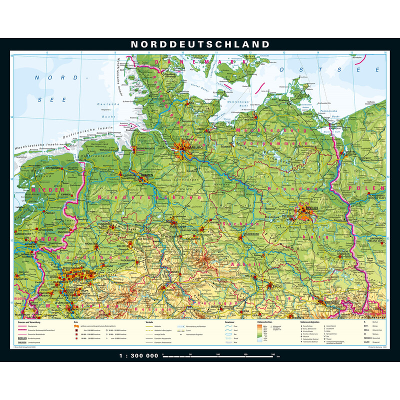PONS Regional map Norddeutschland physisch (243 x 197 cm)