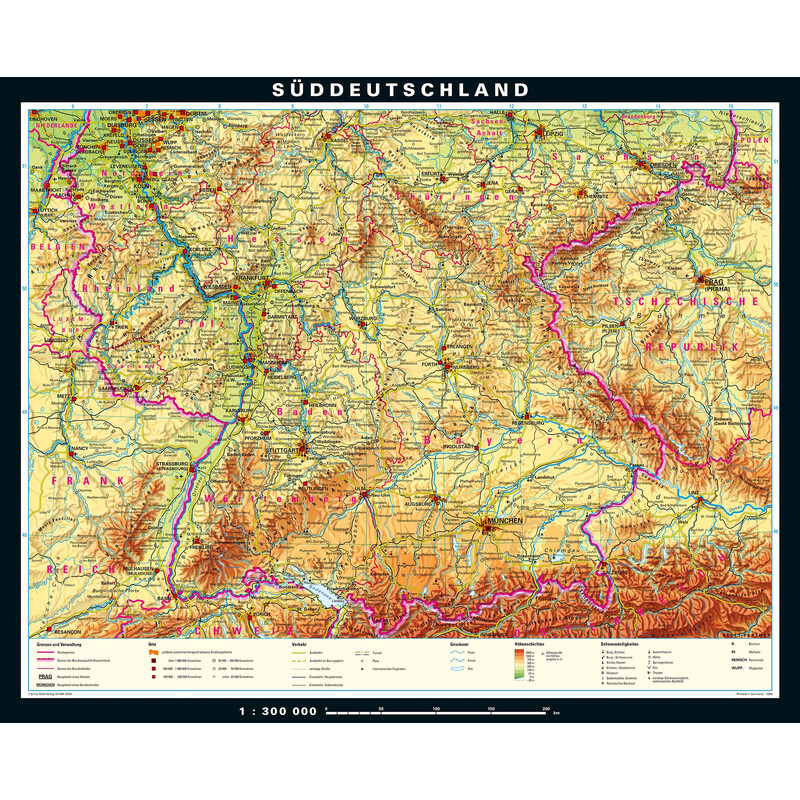 PONS Regional map Süddeutschland physisch (243 x 197 cm)