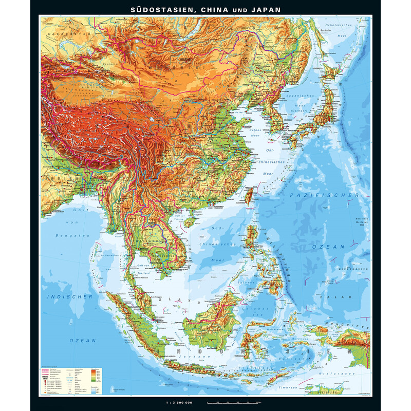 PONS Regional map Südostasien, China und Japan physisch (199 x 231 cm)