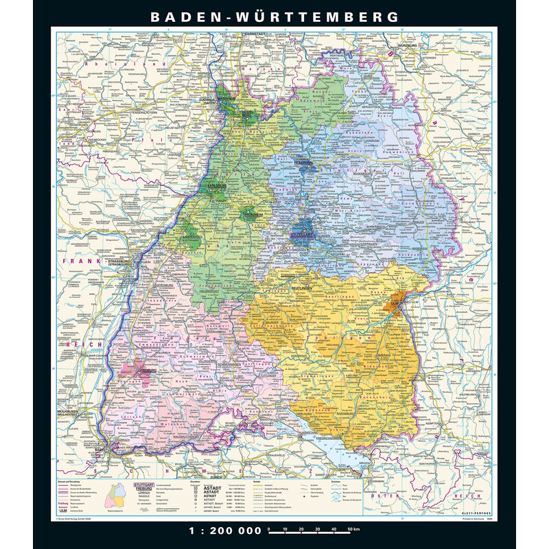 PONS Regional map Baden-Württemberg physisch/politisch (148 x 168 cm)