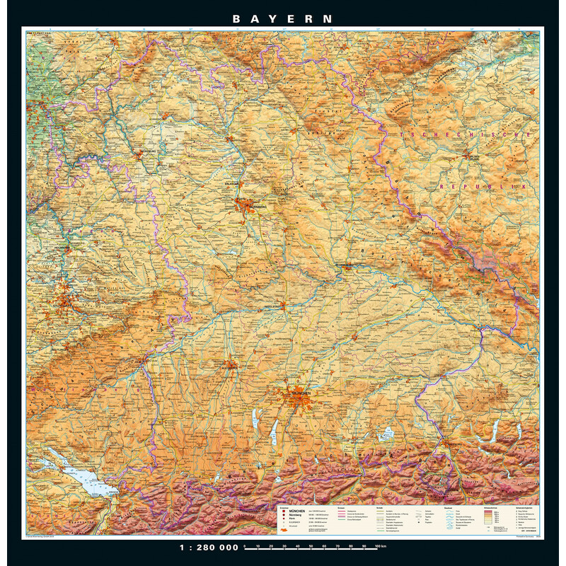 PONS Regional map Bayern physisch/politisch (148 x 150 cm)