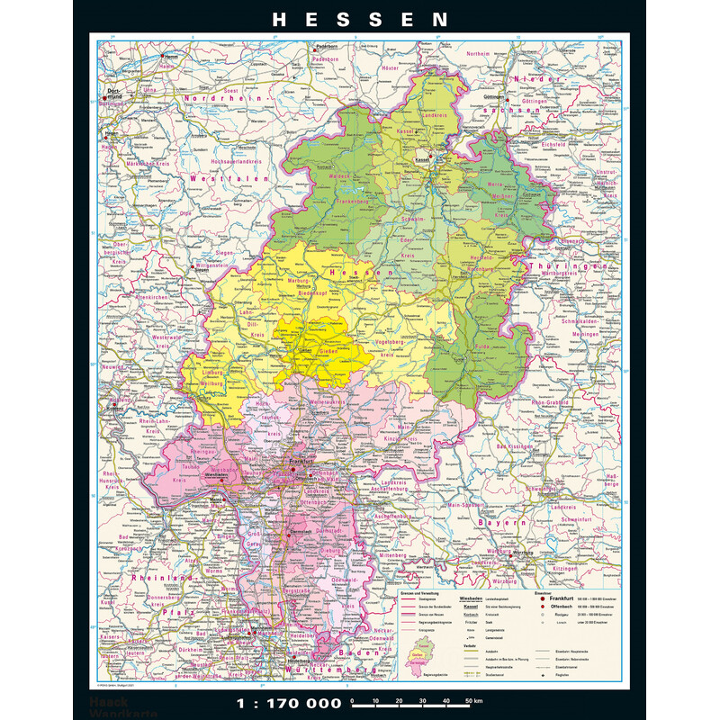 PONS Regional map Hessen physical/political (148 x 183 cm)