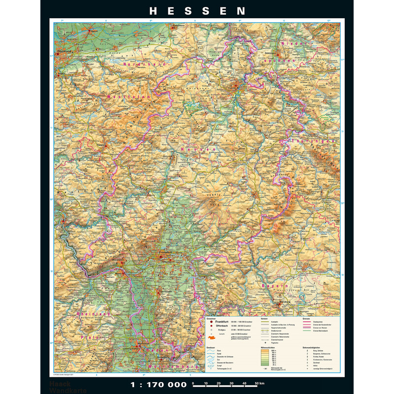 PONS Regional map Hessen physical/political (148 x 183 cm)