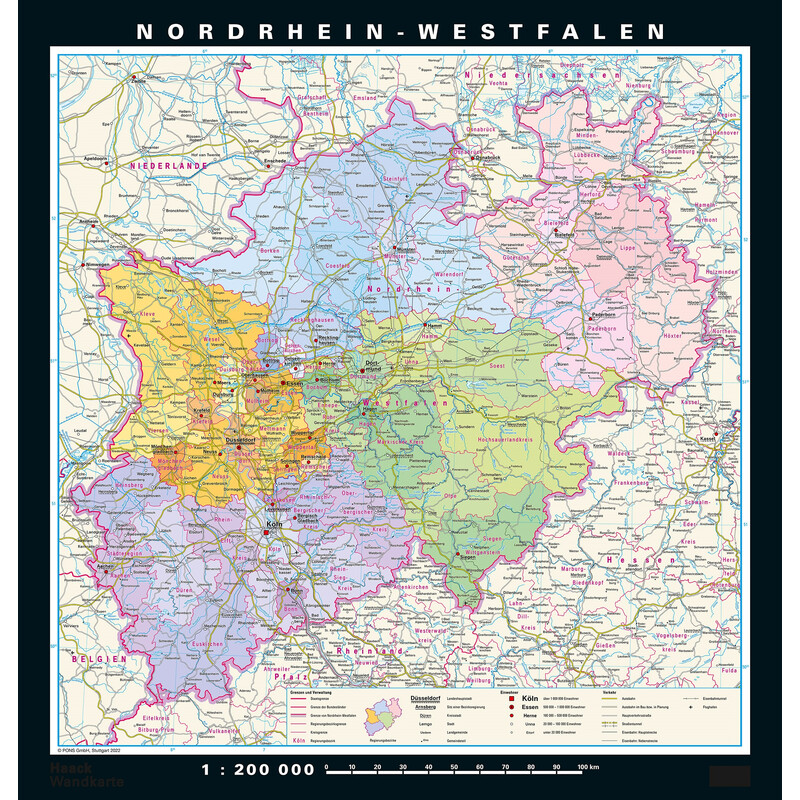 PONS Regional map North Rhine-Westphalia physical/political (148 x 155 cm)