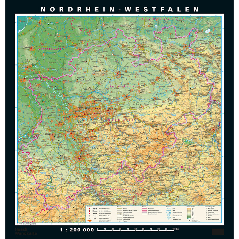 PONS Regional map North Rhine-Westphalia physical/political (148 x 155 cm)